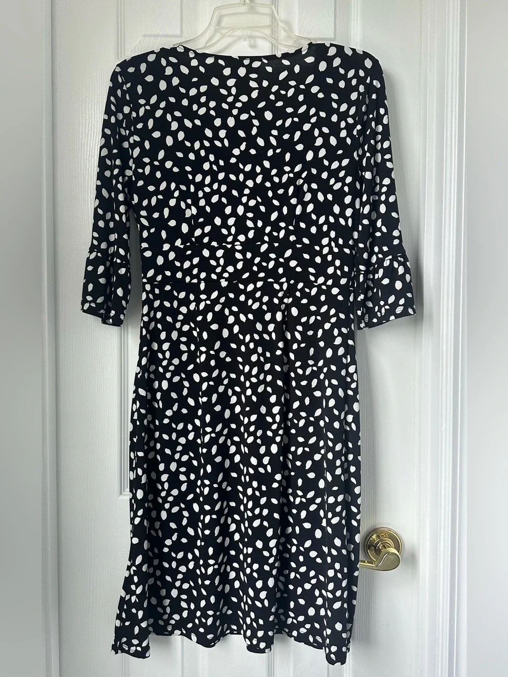 LOFT Black and White Leaf-Print Midi Dress